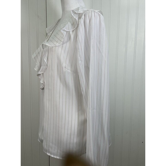 NWT Soft Surroundings Xenia Ruffle Top Sz Med White & Gold Metallic Thread Party - Picture 10 of 13